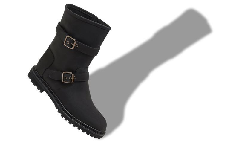 Manolo Blahnik Black Nubuck Dual Buckle Ankle Boots outlook