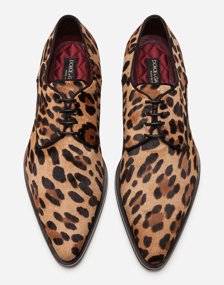 Leopard-print pony hair derby shoes - 4