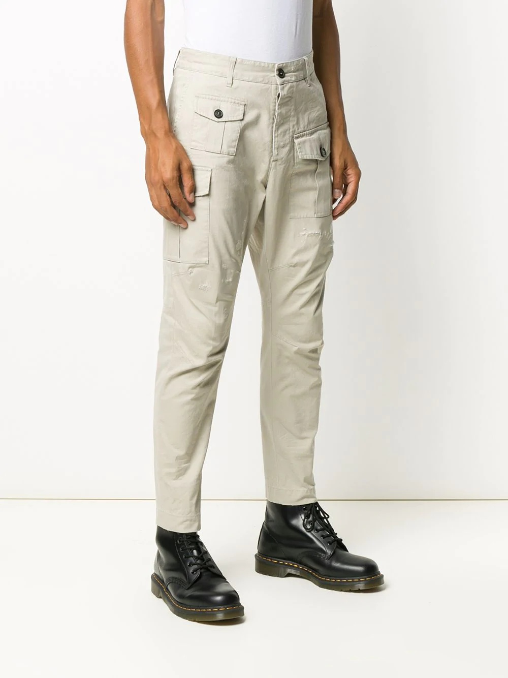 distressed cotton cargo pants - 3