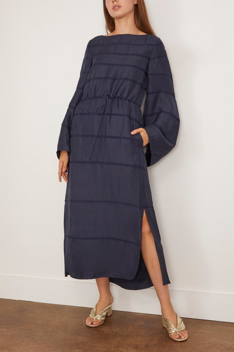 Ribbon Caftan Dress in Navy 3