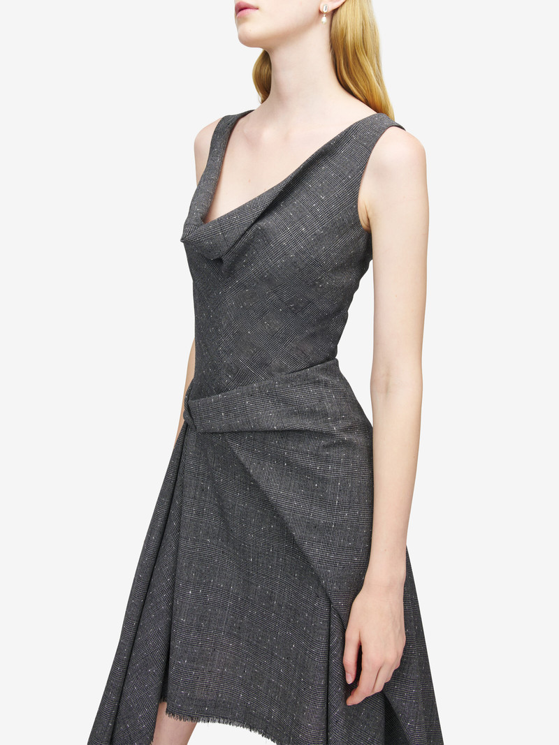 Flecked Glen Check Asymmetric Dress 6