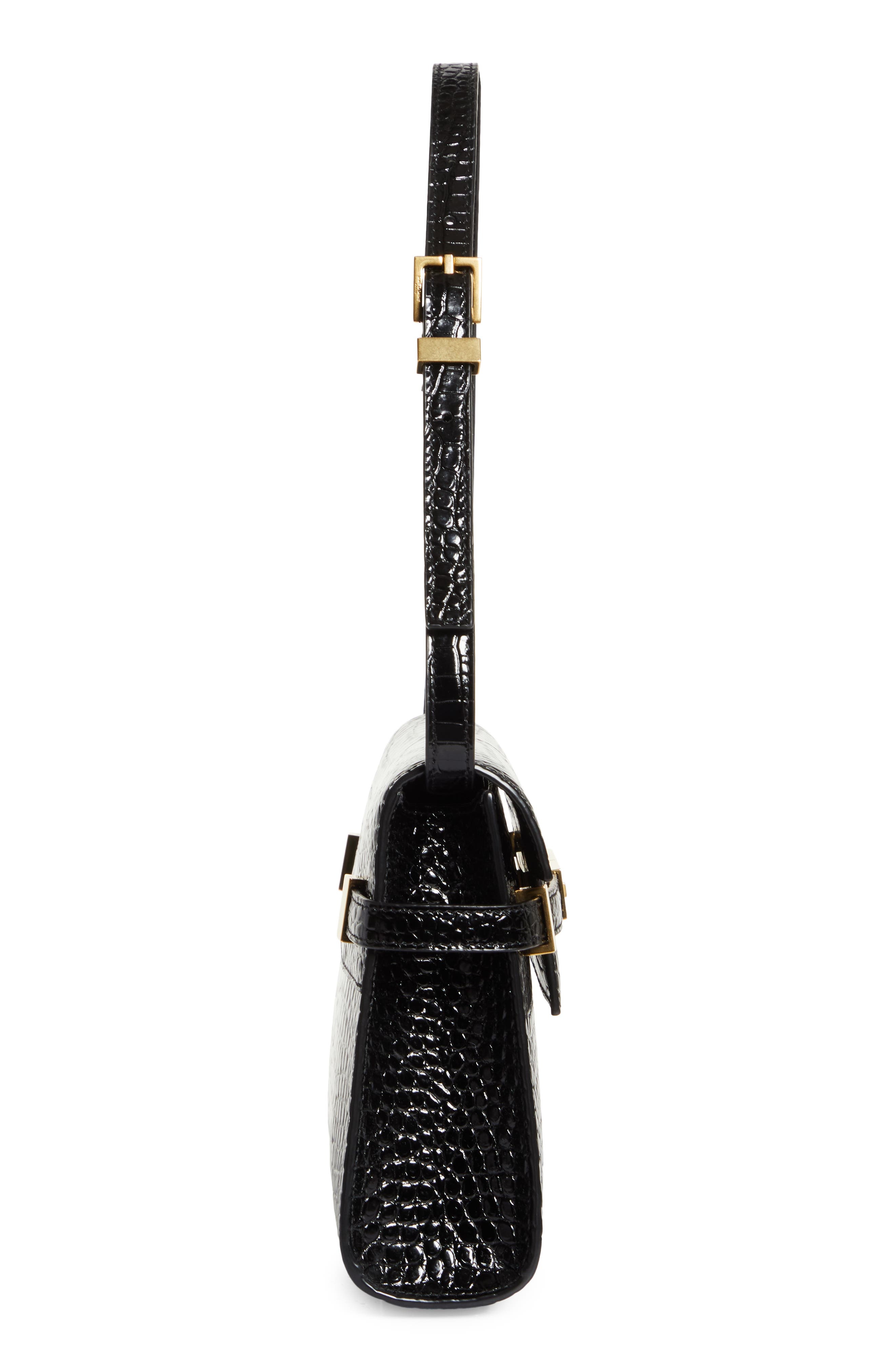 Saint Laurent Small Manhattan Croc Embossed Shoulder Bag in Noir at Nordstrom - 6