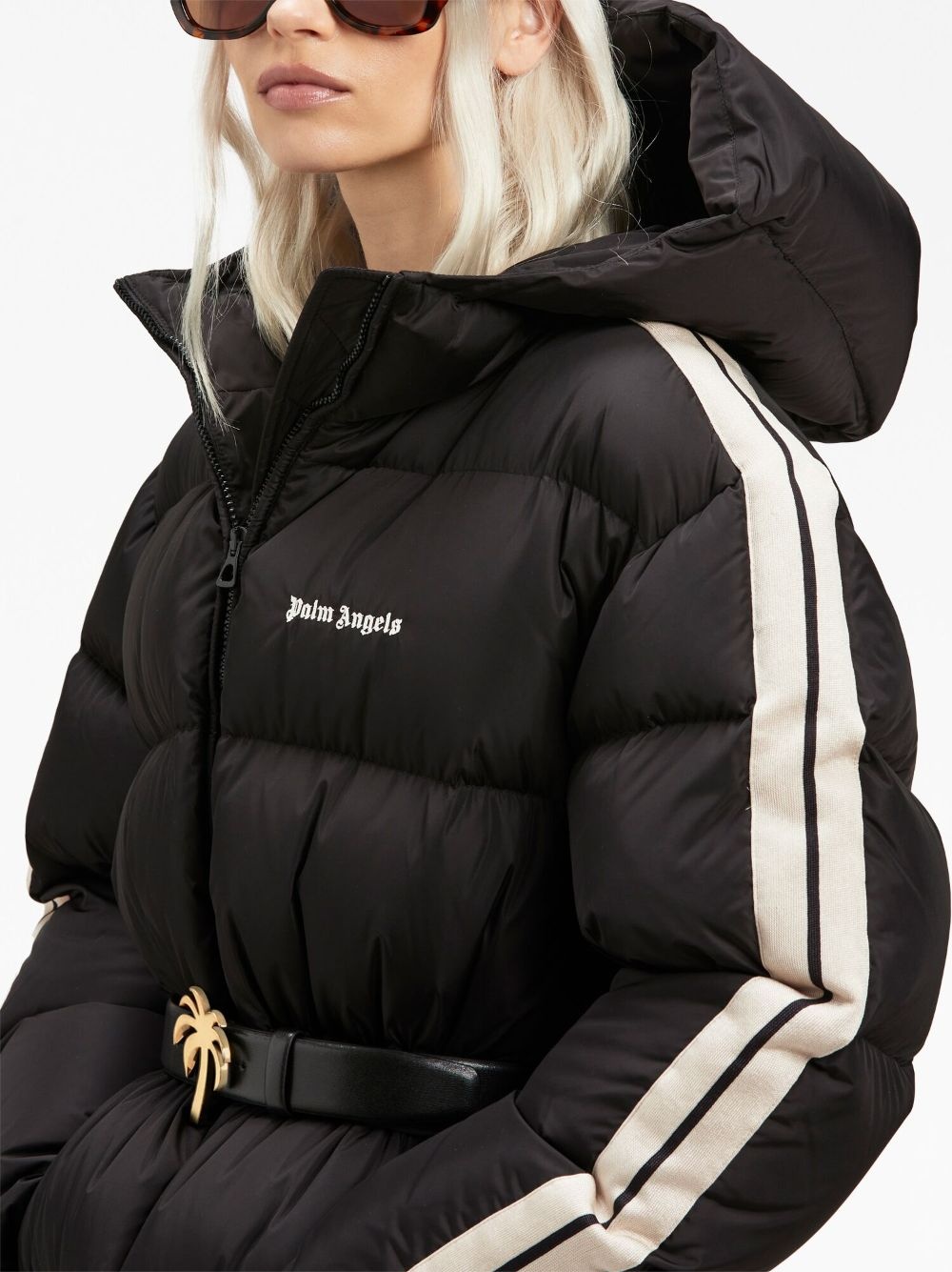 logo-embroidery hooded padded jacket - 6