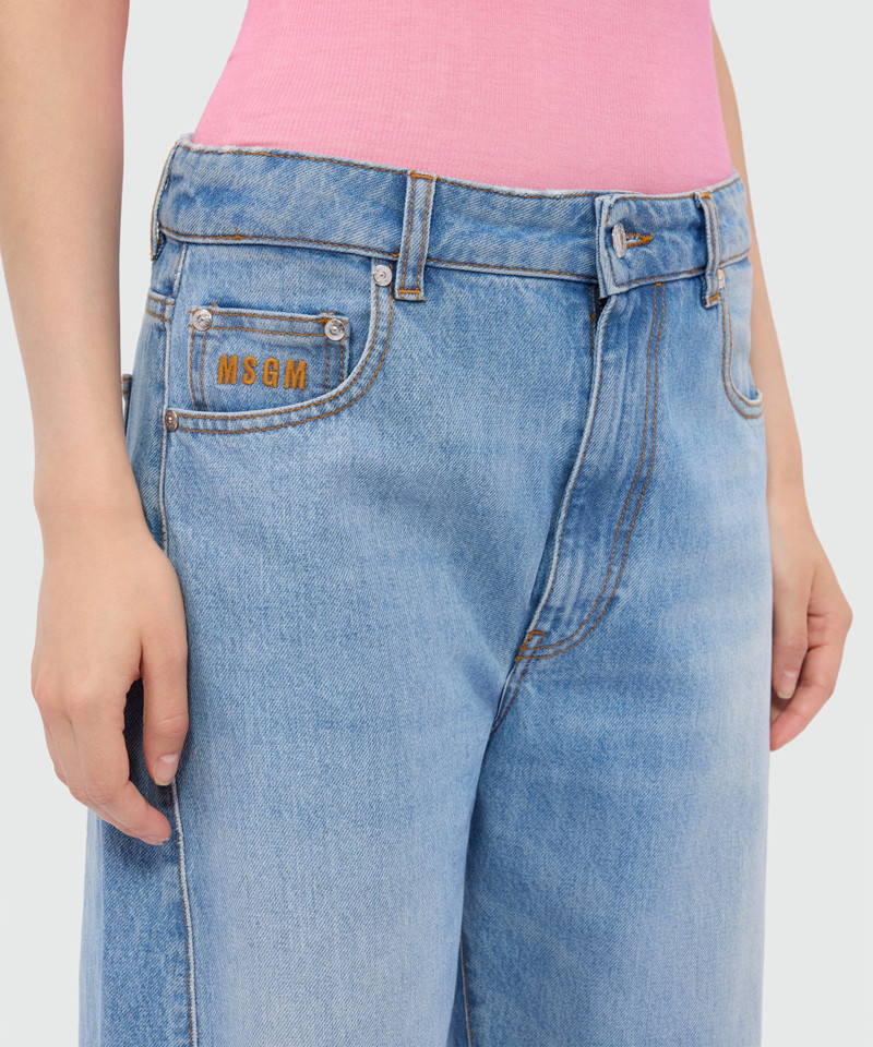 Light stone-washed five-pocket denim trousers with balloon leg 5