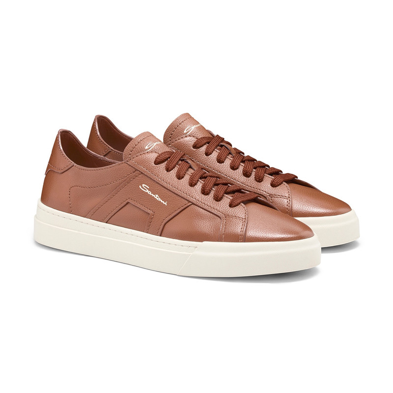 Men's light brown tumbled leather Double Buckle Sneaker 3