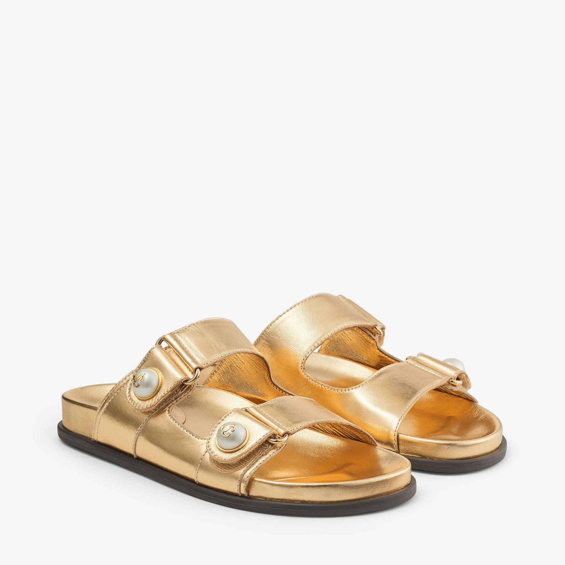 Fayence Sandal
Gold Metallic Nappa Leather Sandals with Pearls - 2