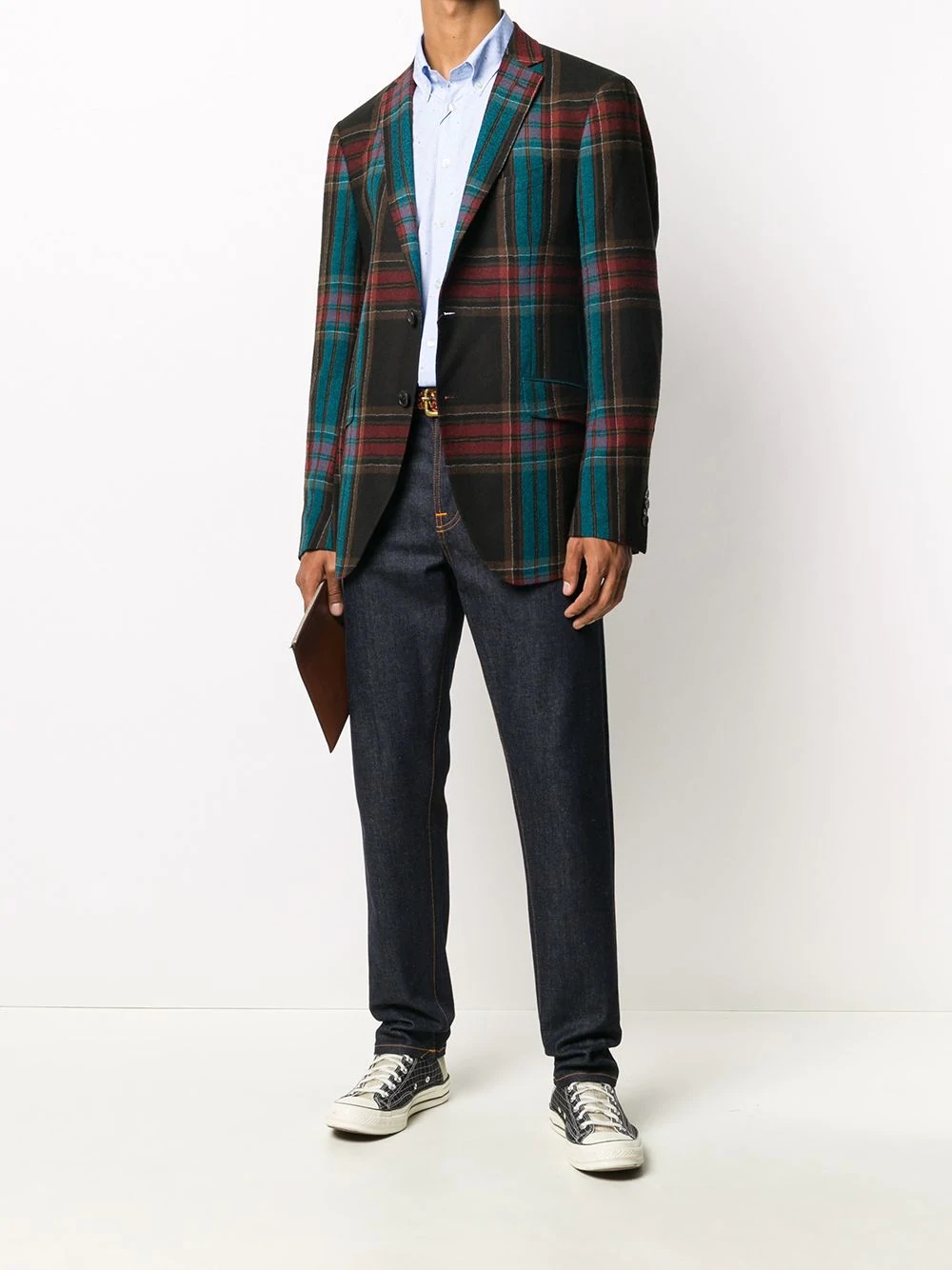 tartan-pattern wool blazer - 2