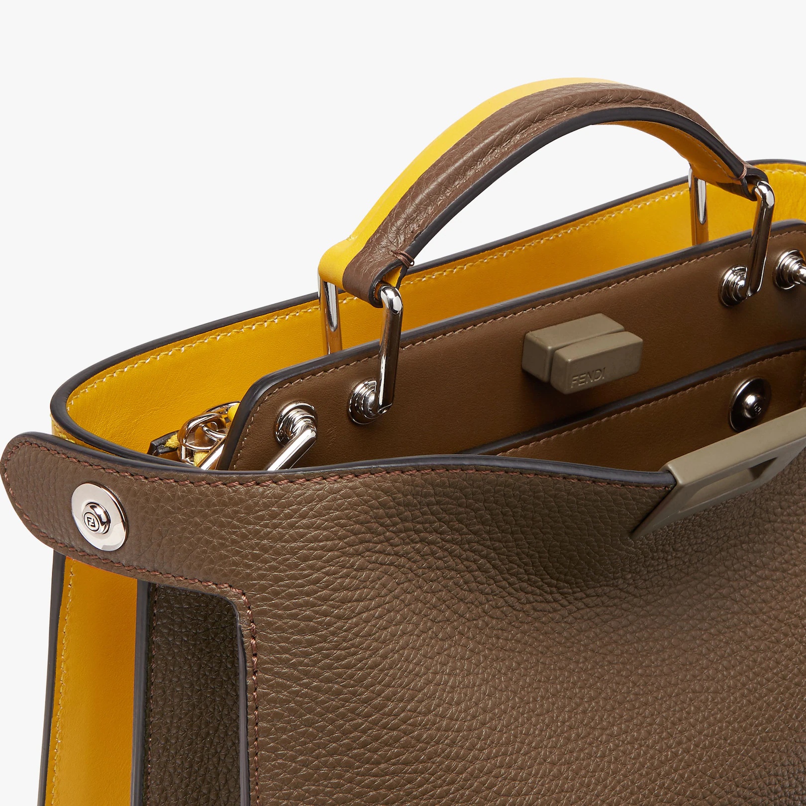 Brown and yellow leather bag - 6
