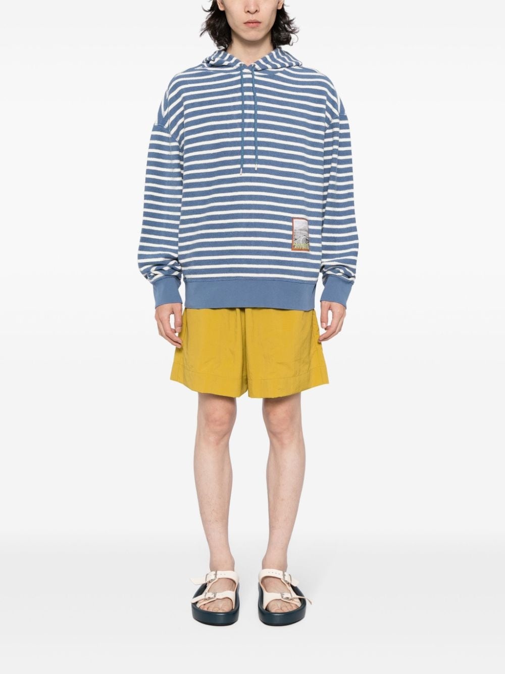 appliqué-logo striped cotton hoodie - 2