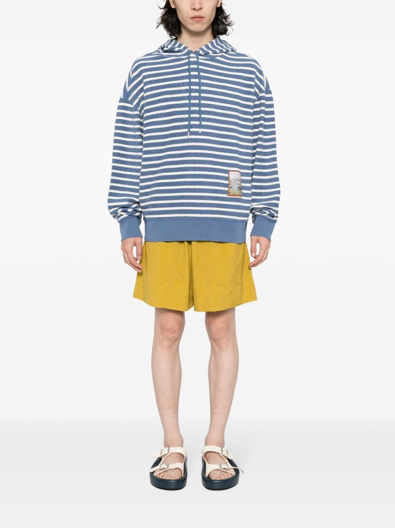 Maison Kitsuné appliqué-logo striped cotton hoodie outlook