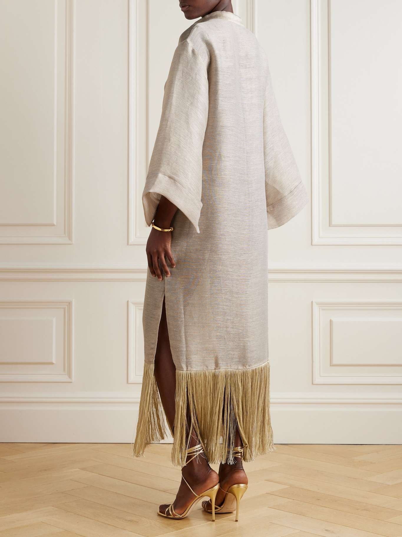 Tigris fringed linen-blend dupioni gown - 3