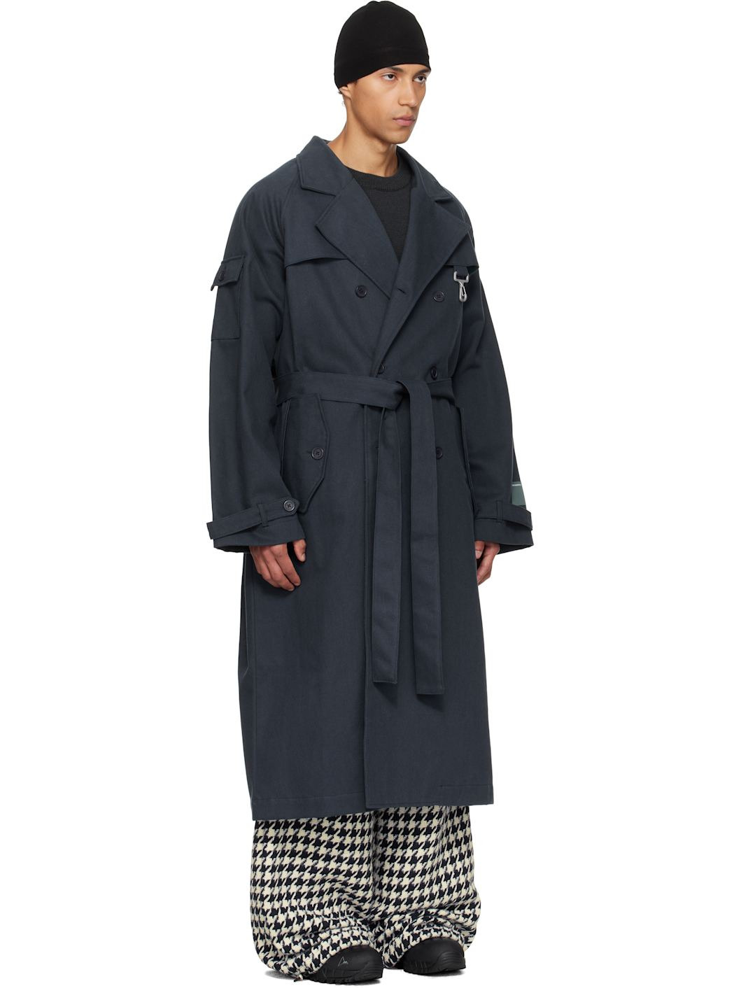 Navy Cotton Twill Double Breasted Trench Coat - 2
