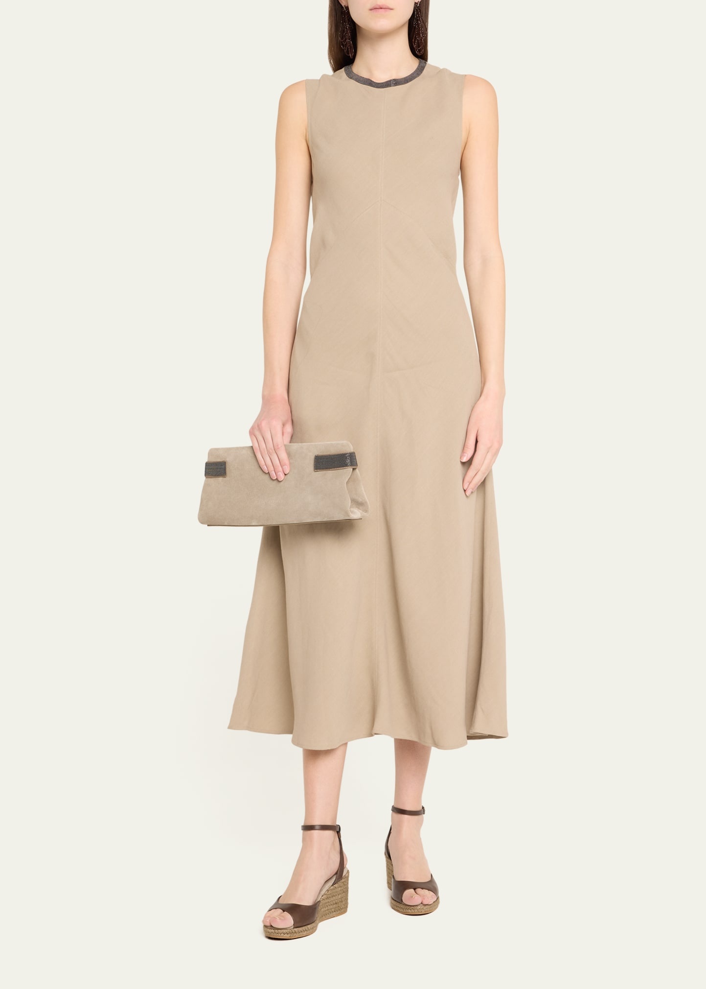 Monili Neckline Linen Twill Dress - 2