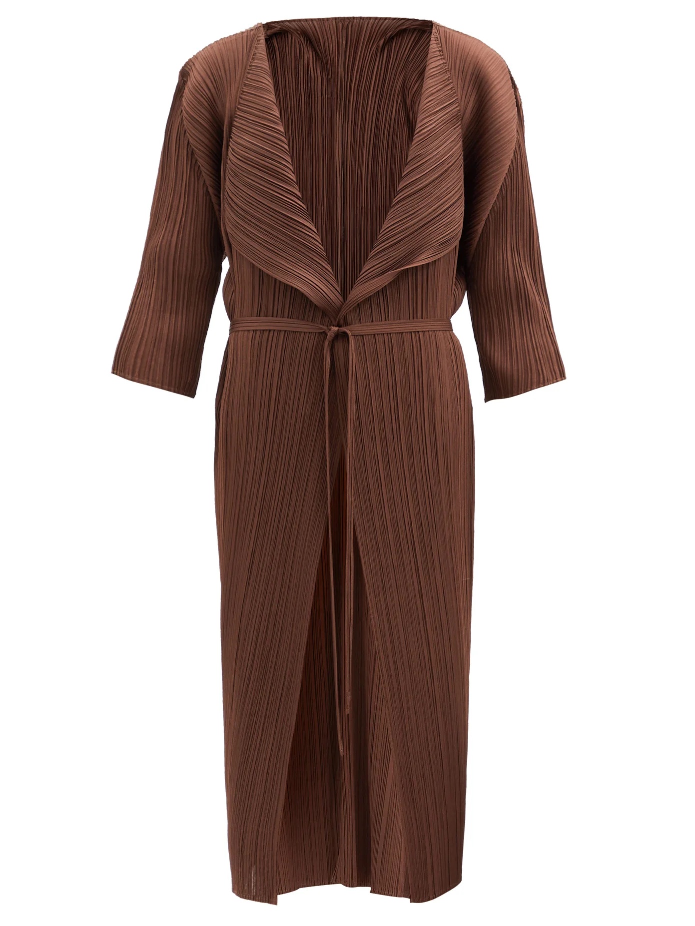 Belted technical-pleated coat - 1