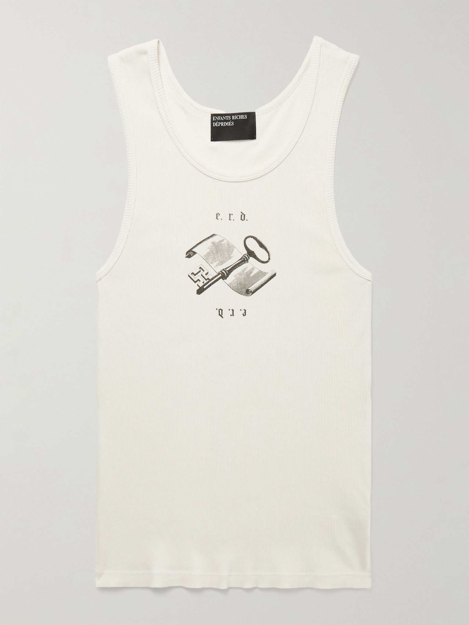 Academic Logo-Print Ribbed Cotton Tank Top White - 1