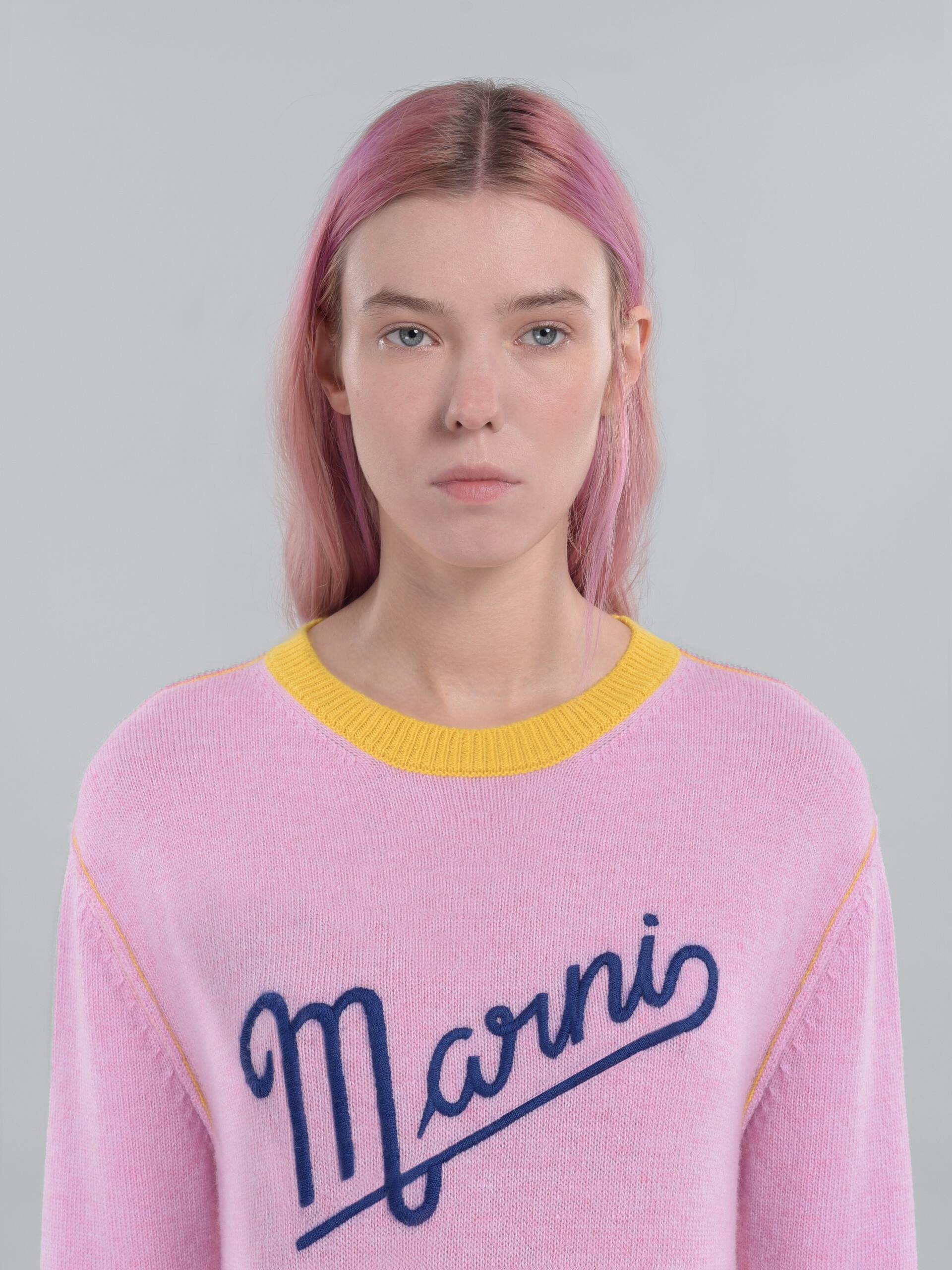 PINK WOOL SWEATER WITH LOGO - 4