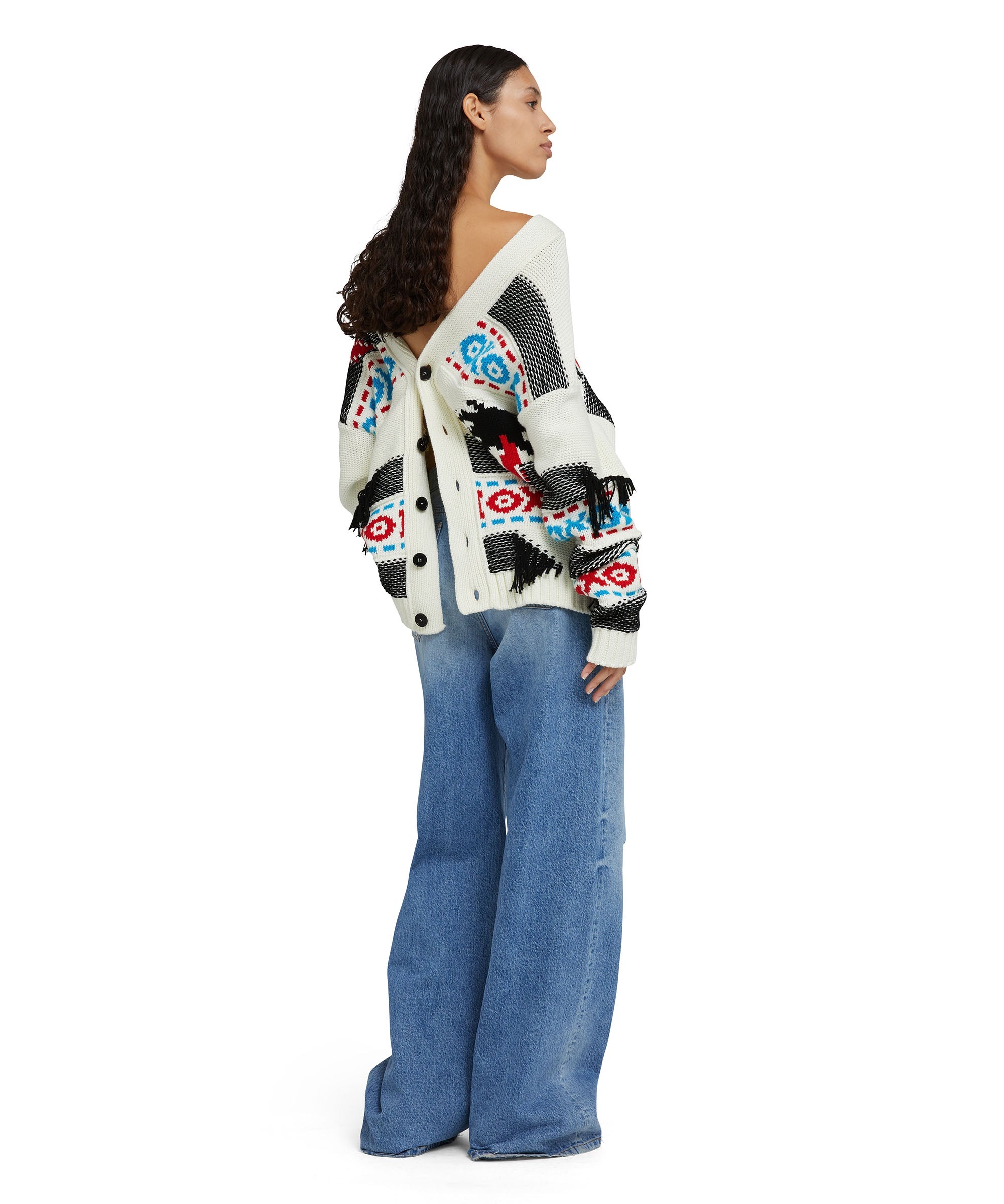 Jacquard cotton cardigan with "palms Ikat" inlays - 2