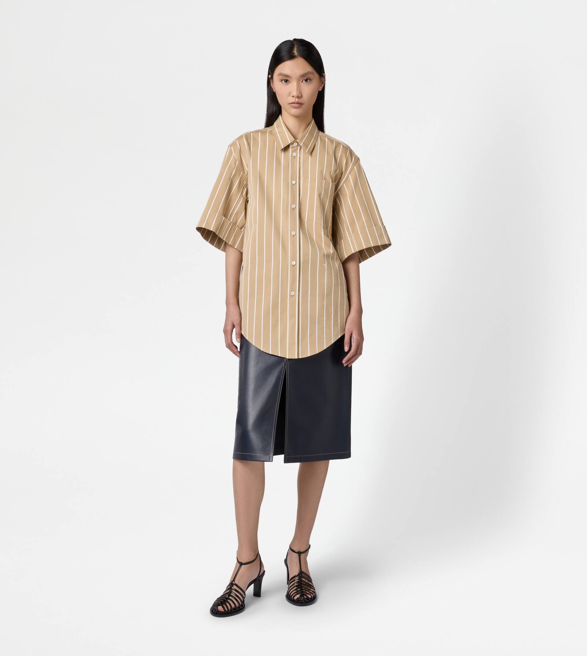 SHIRT IN COTTON - BEIGE, WHITE - 2