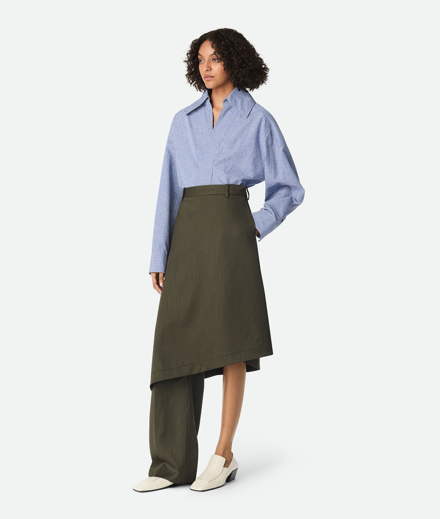 Wool Subtle Stripe Skirt Trousers - 2