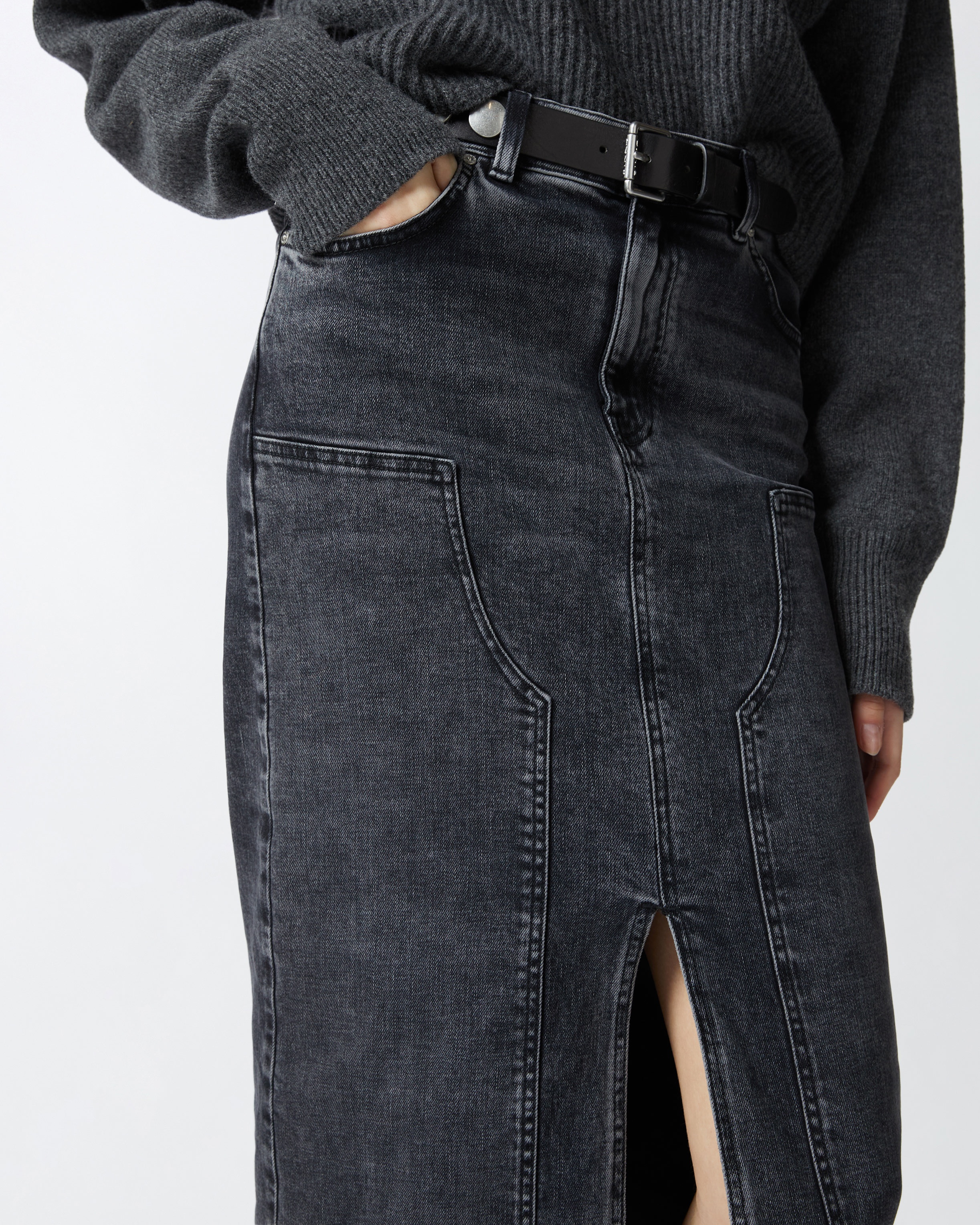 DARK GREY DENIM MAXI SKIRT - 4