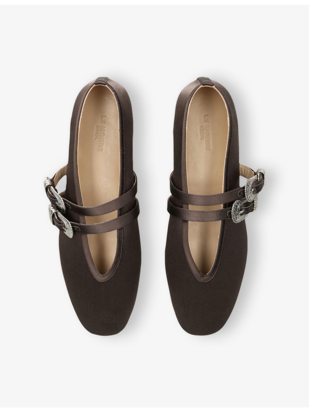 Claudia Double-Buckle Satin Slippers - 2