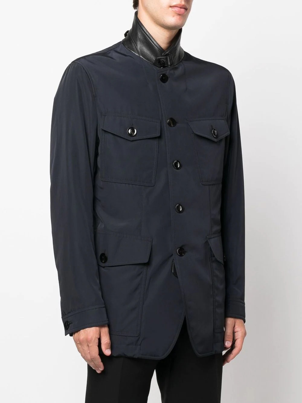 contrasting-collar shirt jacket - 3