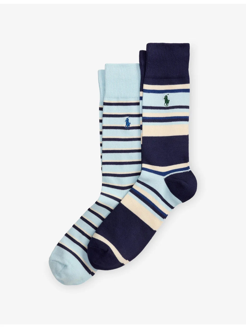 Stripe-Pattern Pack of Two Cotton-Blend Crew Socks - 1