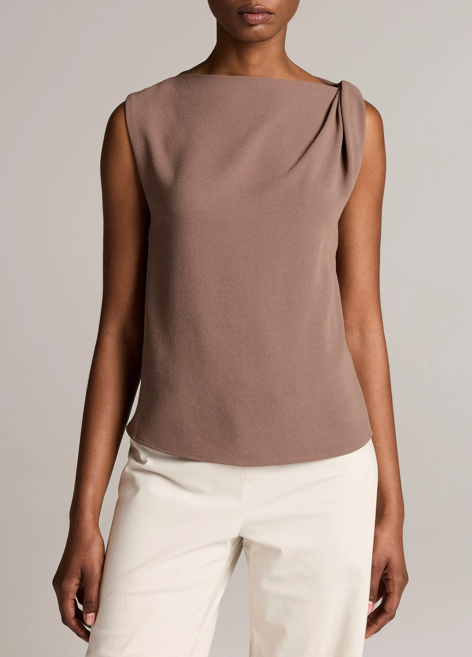 Crepe Draped-Shoulder Sleeveless Top - 1