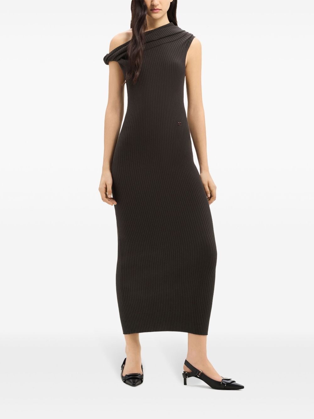 asymetric ribbed-knit long dress - 2
