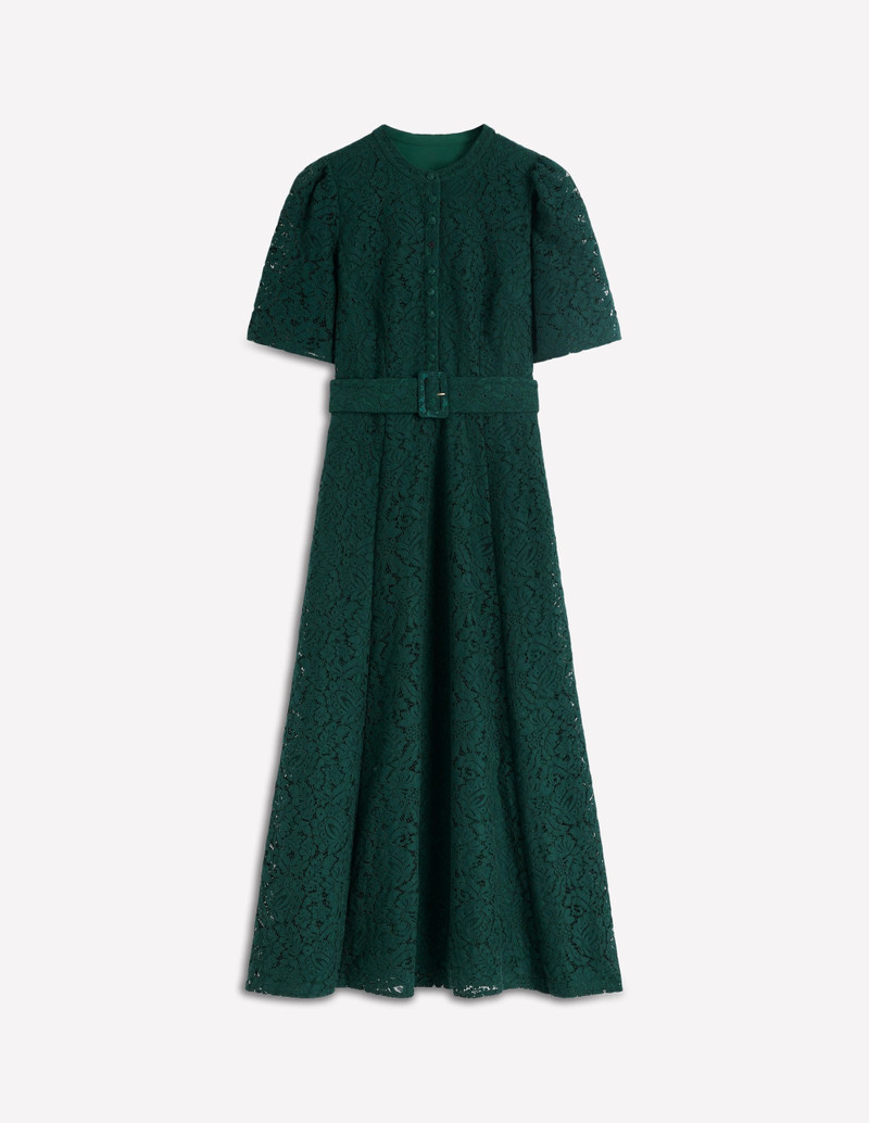 Kate Puff Sleeve Lace Dress-Dark Green 1