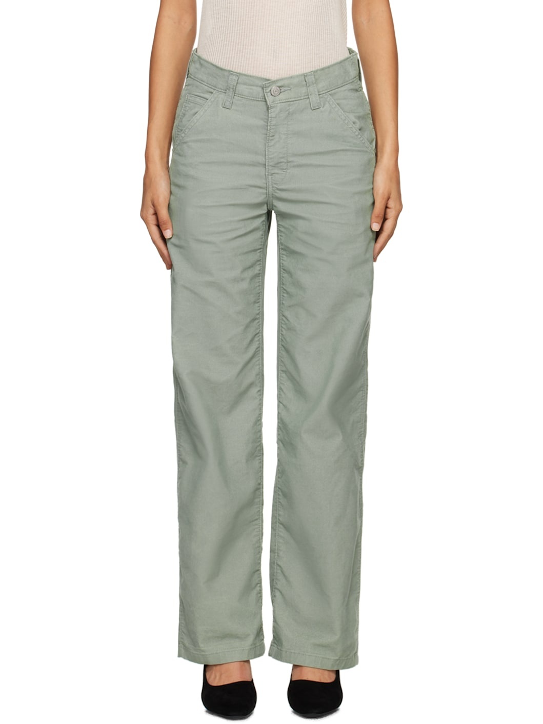 Green Baggy Carpenter Lightweight Trousers - 1