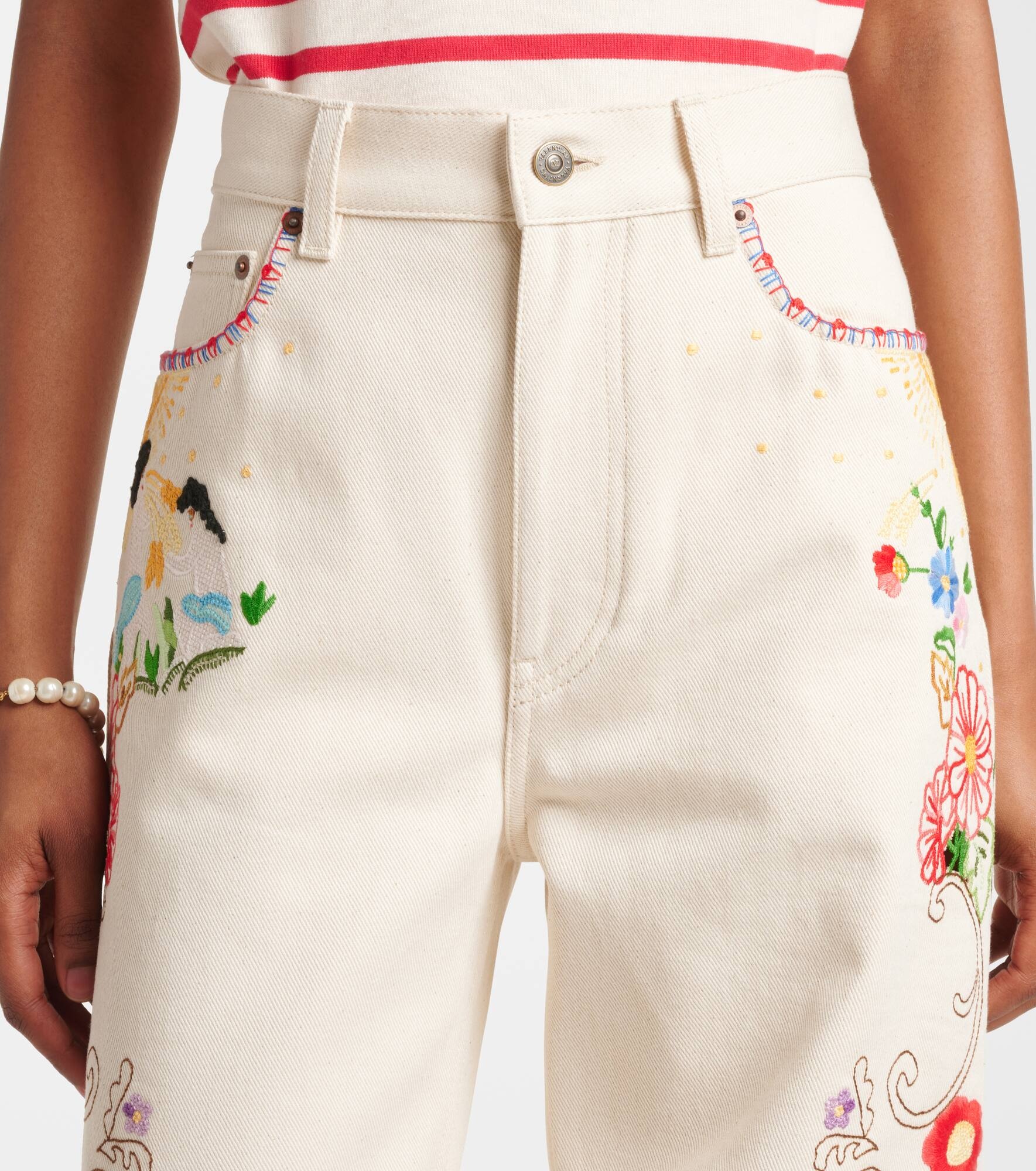 High-rise floral embroidered straight jeans - 4