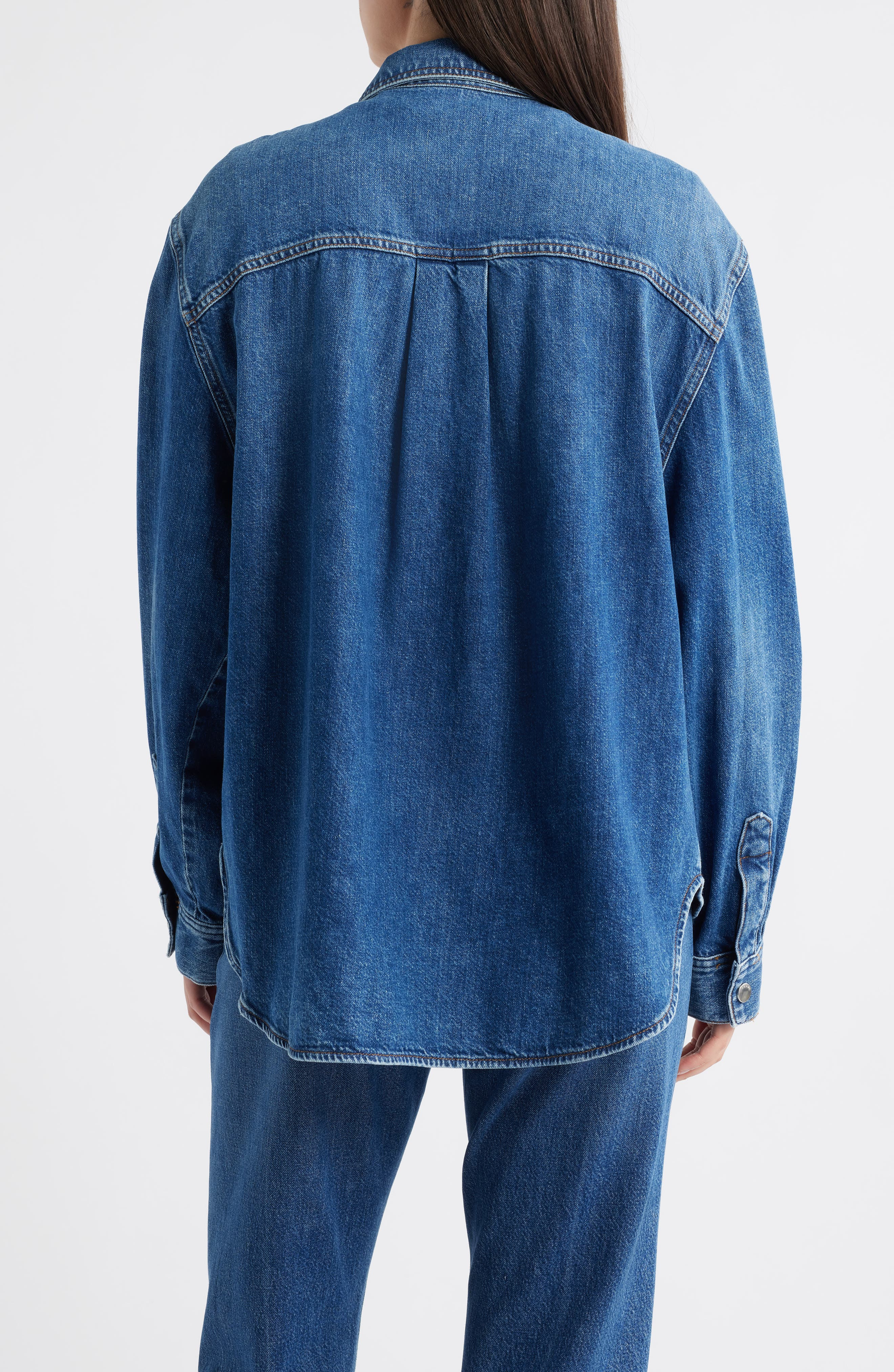 FRAME High Low Denim Shirt in Wander at Nordstrom - 2