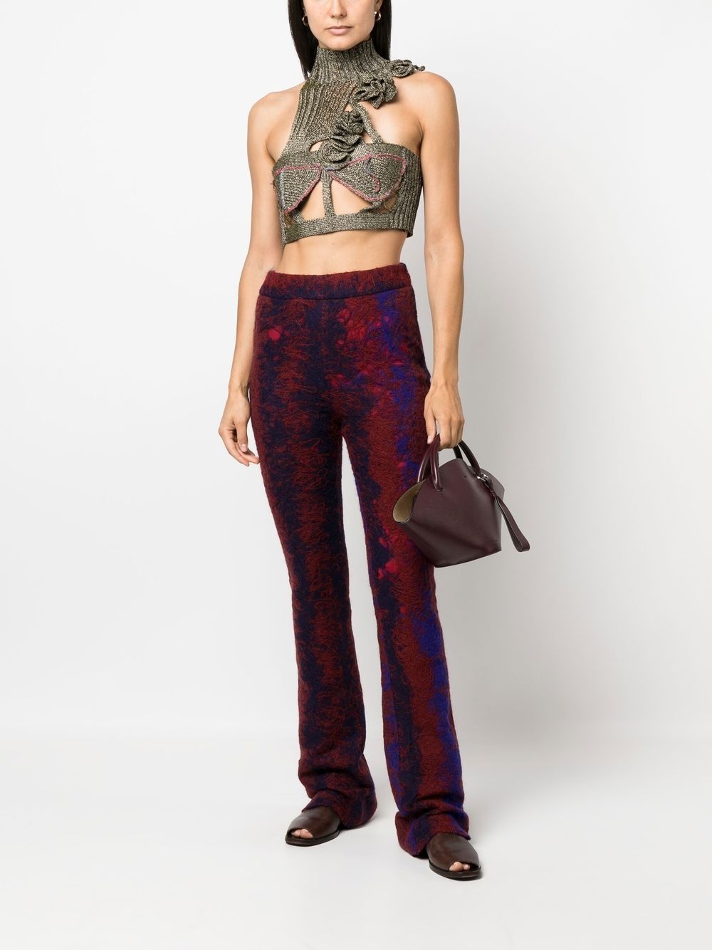 flared contrasting-stitch trousers - 2