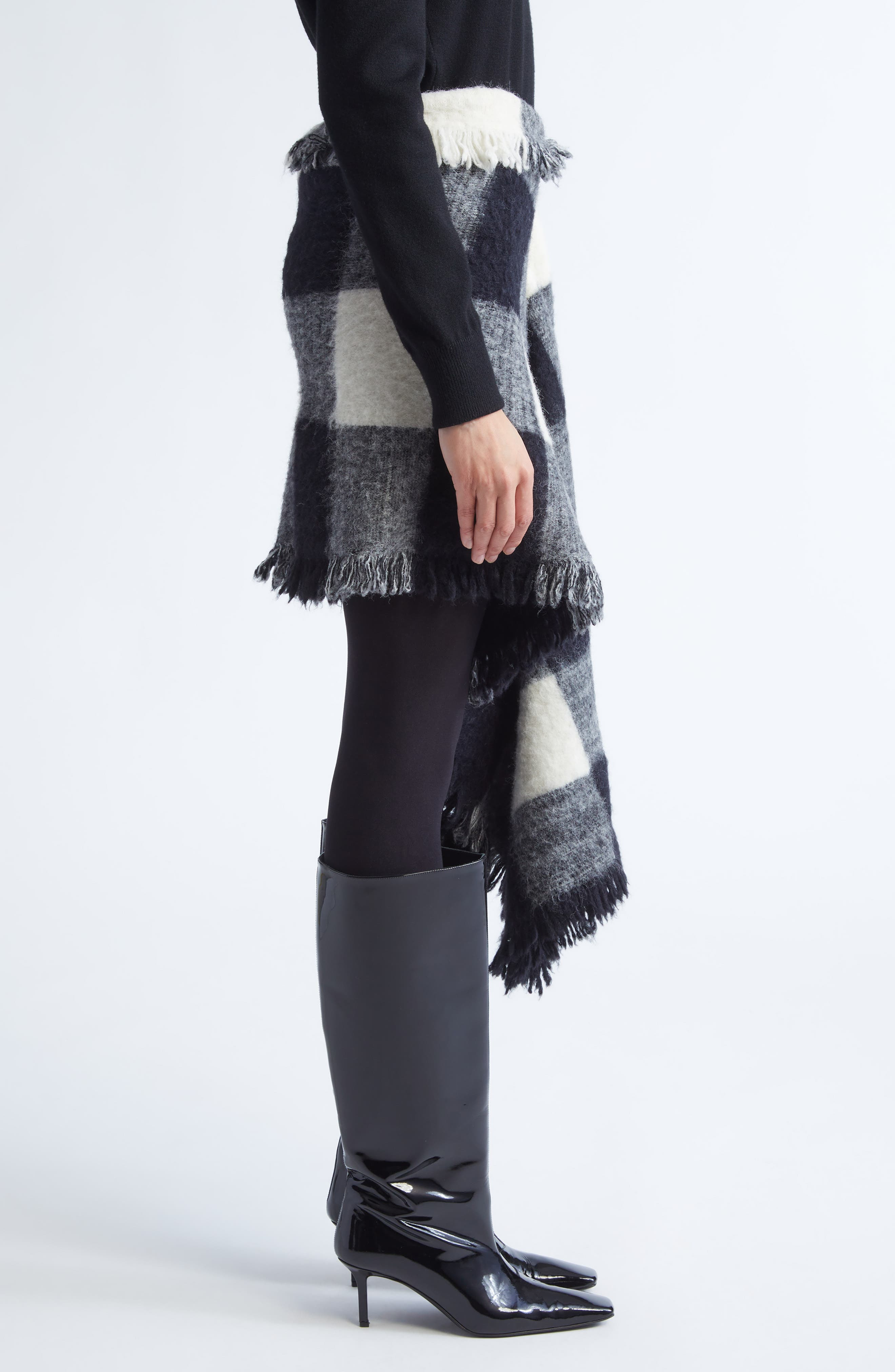 Proenza Schouler Kai Asymmetric Glen Plaid Brushed Alpaca Blend Skirt in Black Multi at Nordstrom - 4