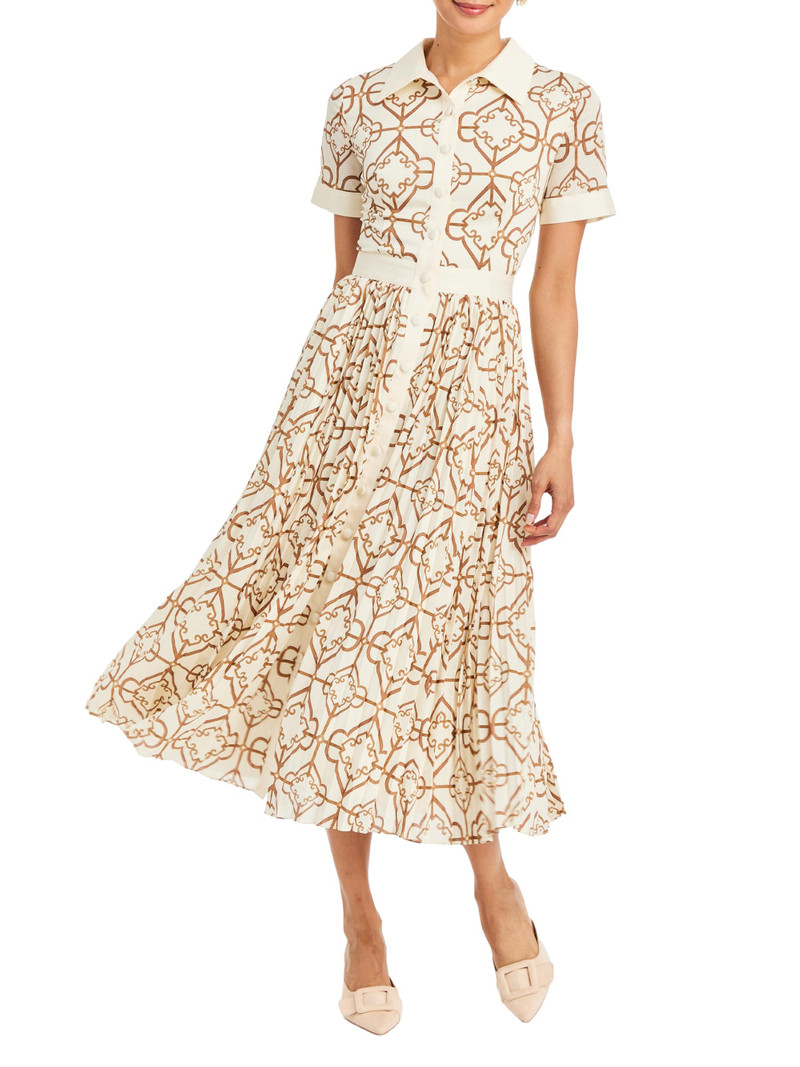 Women's Billie Geometric Twill Button-Front Midi-Shirtdress - Quatrefoil Tile 4