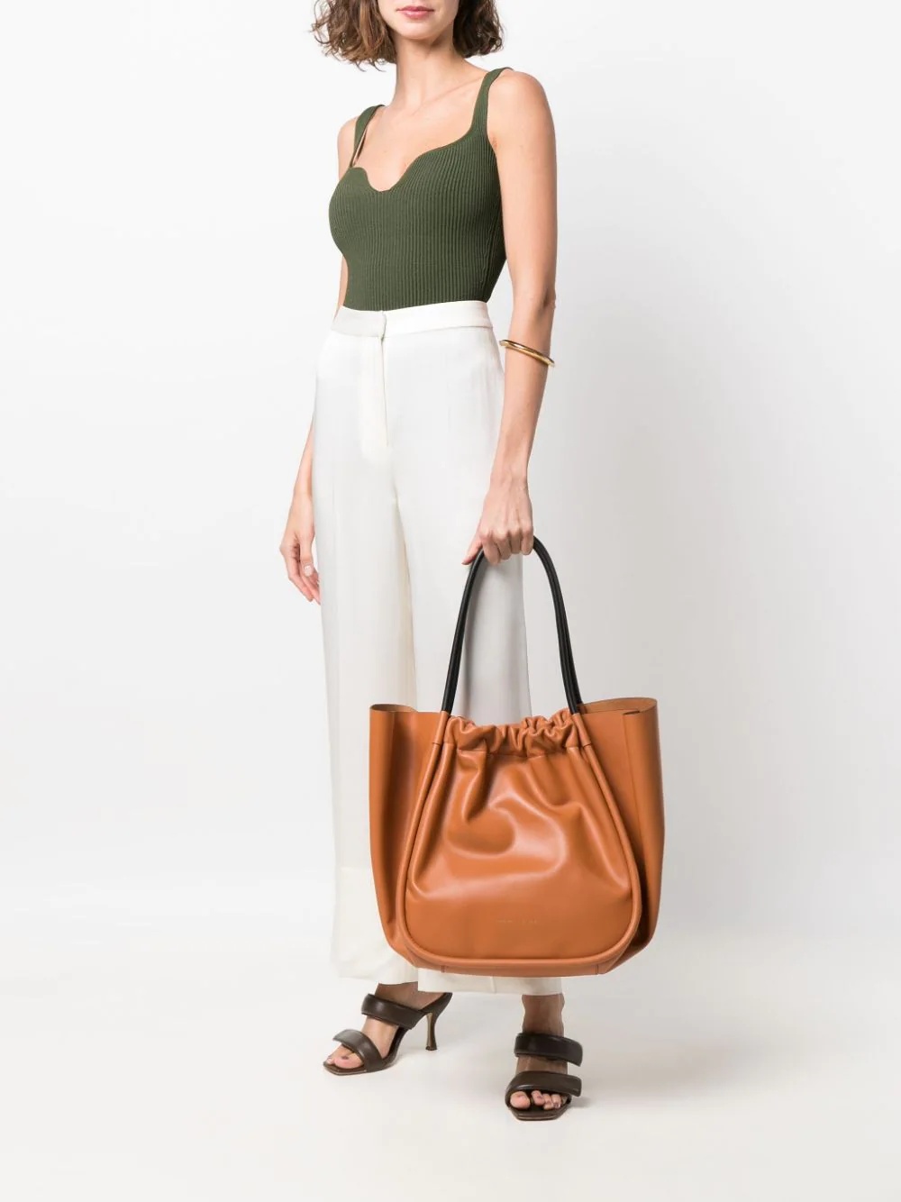 XL ruched leather tote bag - 2