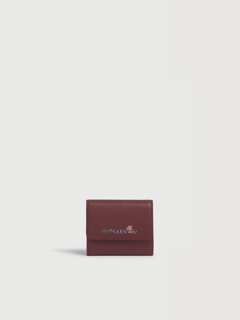 BURGUNDY LEATHER FLAP CARDHOLDER WITH MARNI MENDING - 1