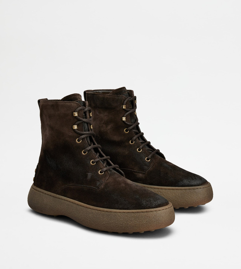 TOD'S W. G. LACE-UP ANKLE BOOTS IN SUEDE - BROWN 3