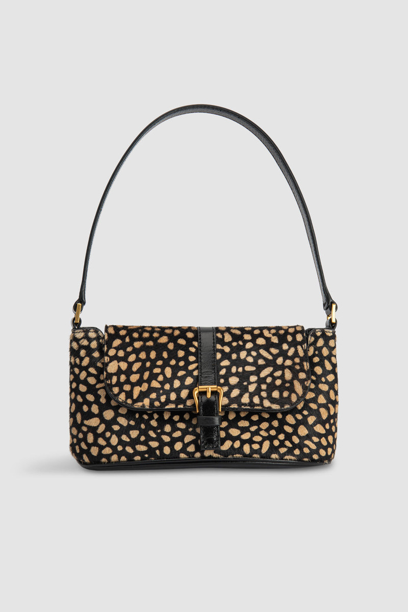 Miranda Baguette Black Cheetah Pony Hair Leather Shoulder Bag 1