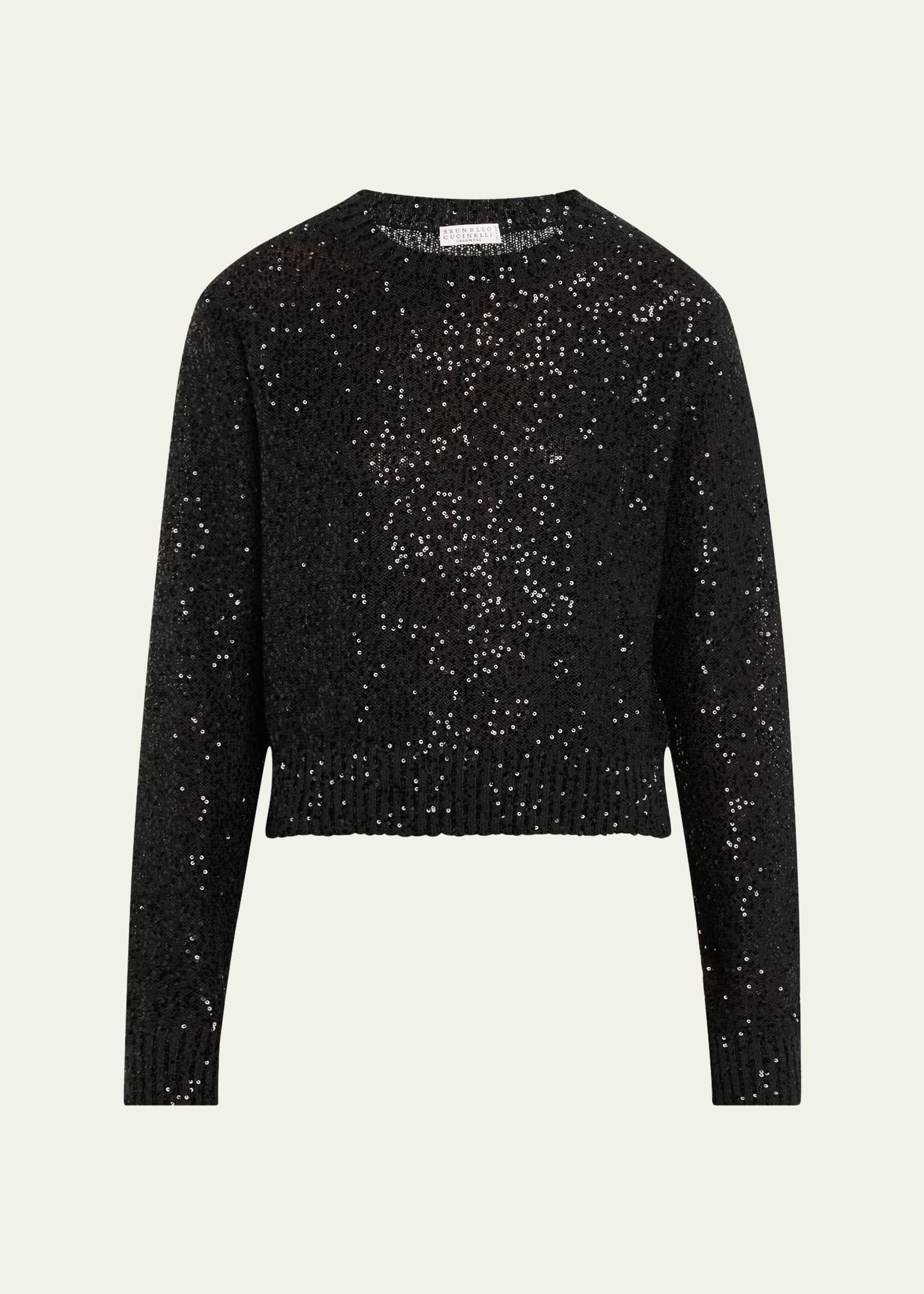 Paillette Linen-Cashmere Crewneck Sweater - 1