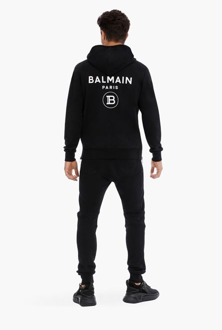 Black cotton sweatshirt with white Balmain Paris logo - 2