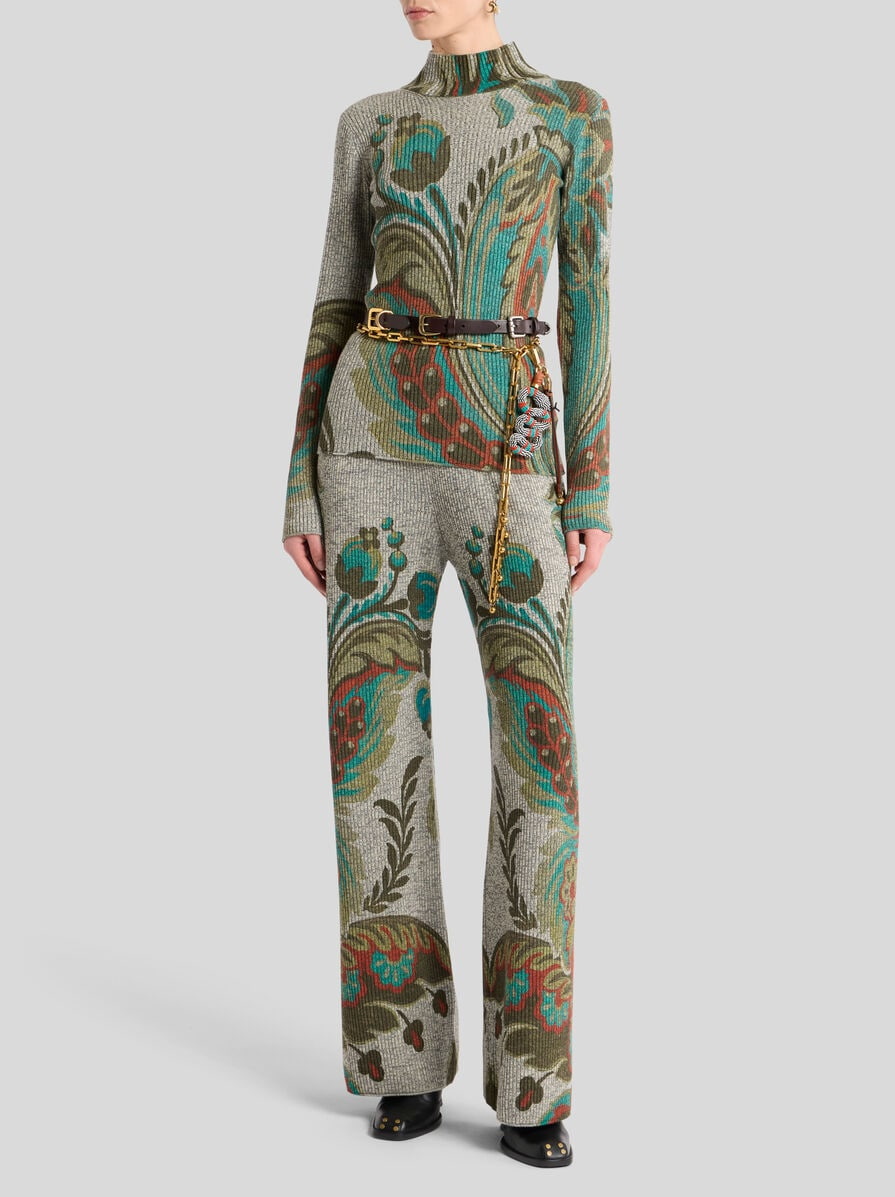 RIBBED WOOL TROUSERS WITH DAFFODIL PRINT - 4