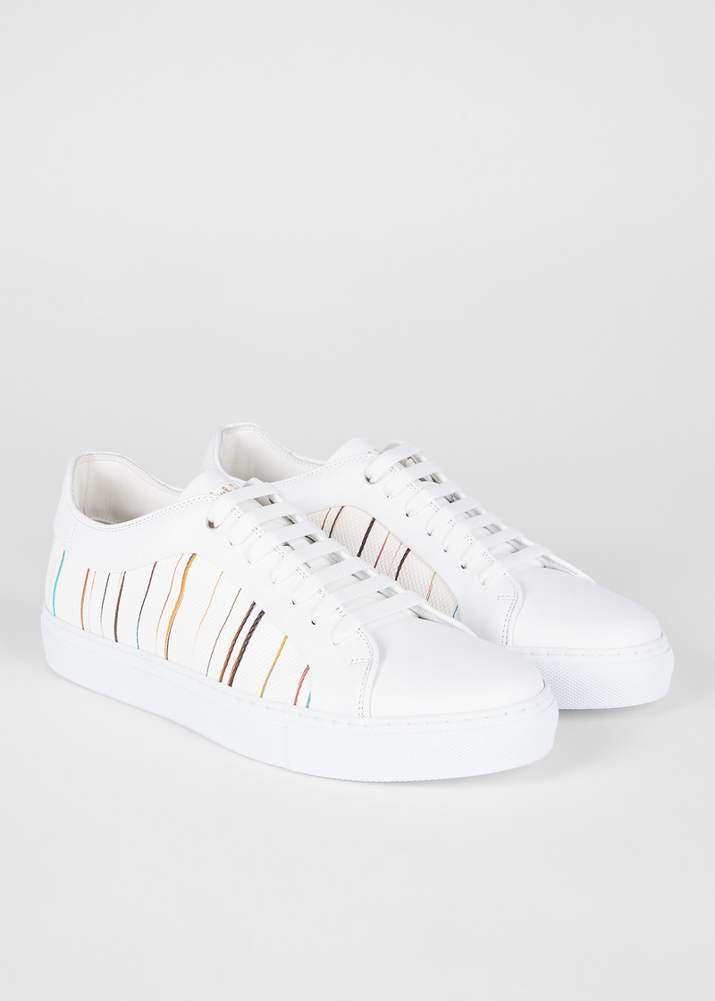 White 'Signature Pinstripe' Leather 'Basso' Trainers 4