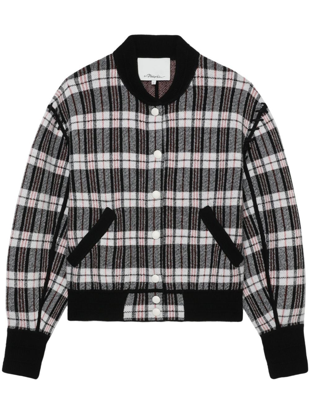 check-pattern wool bomber jacket - 1