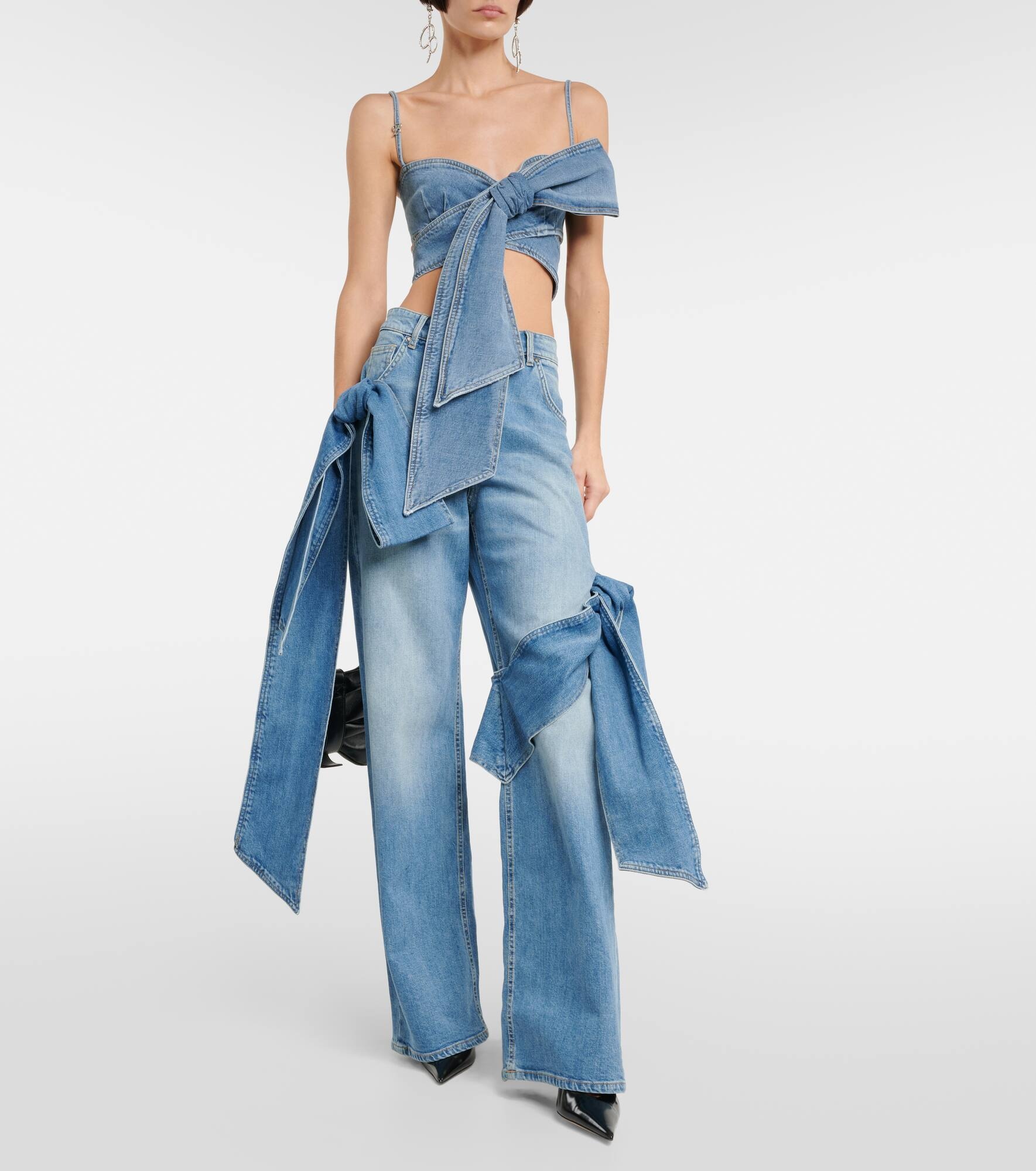 Bow-detail denim crop top - 6