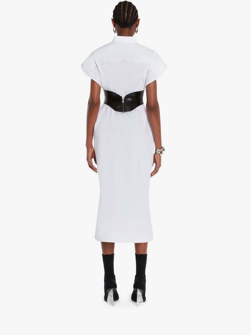 Women's Pencil Shirt Dress in Optic White - 4