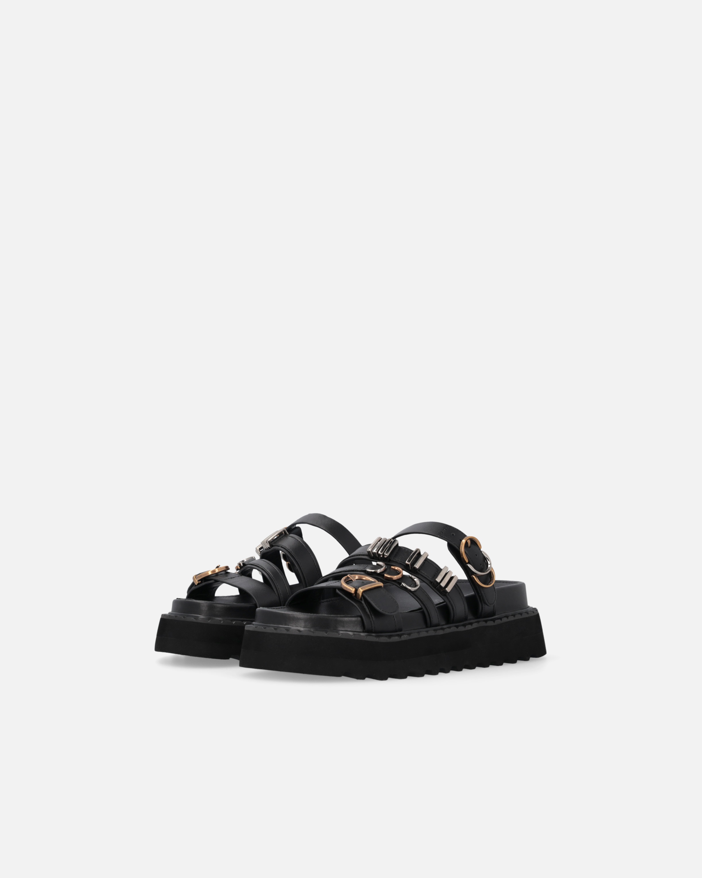 LEATHER SLIPPERS WITH WEDGE AND STRAPS - 6