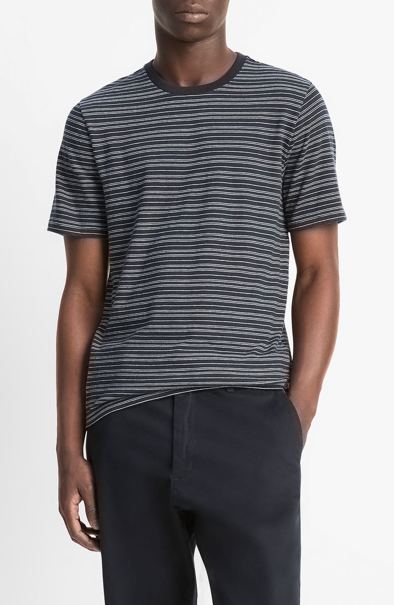 Vince Loose Fit Stripe Crewneck T-Shirt in Coastal/Off White at Nordstrom - 1