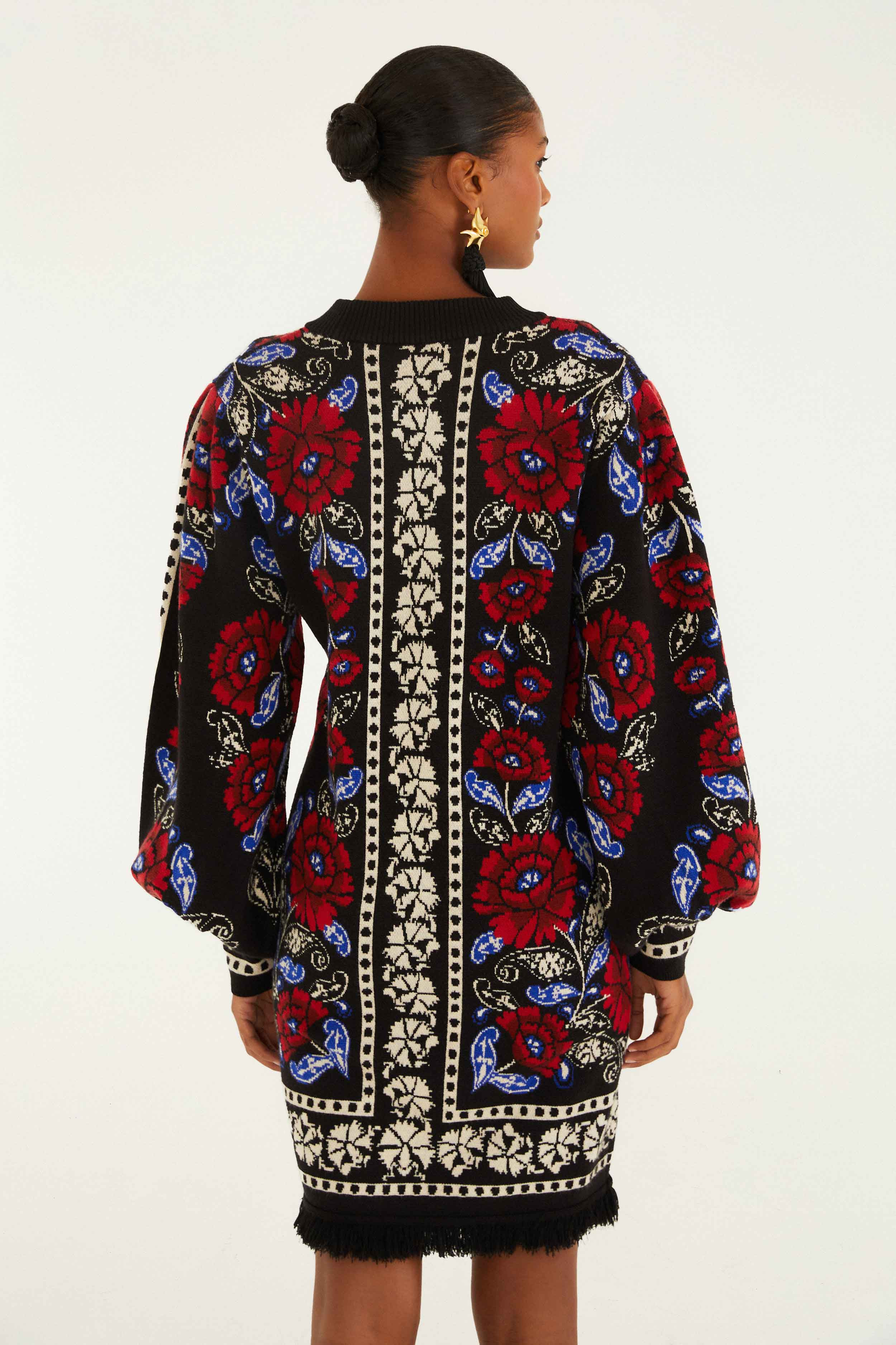 Black Valentina Puff Sleeve Knit Dress - 4
